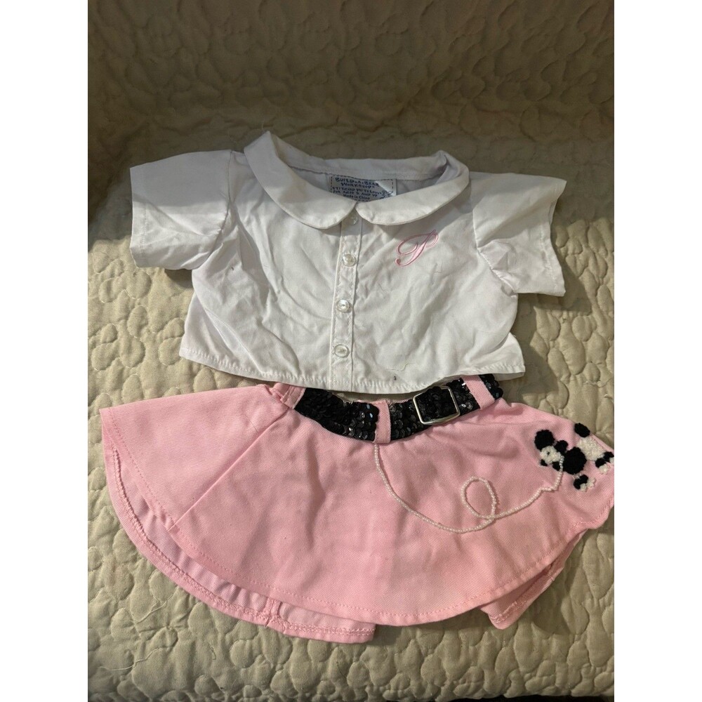 BUILD A BEAR RARE CLOTHES 50`S STYLE PINK LADY POODLE SKIRT TOP OUTFIT